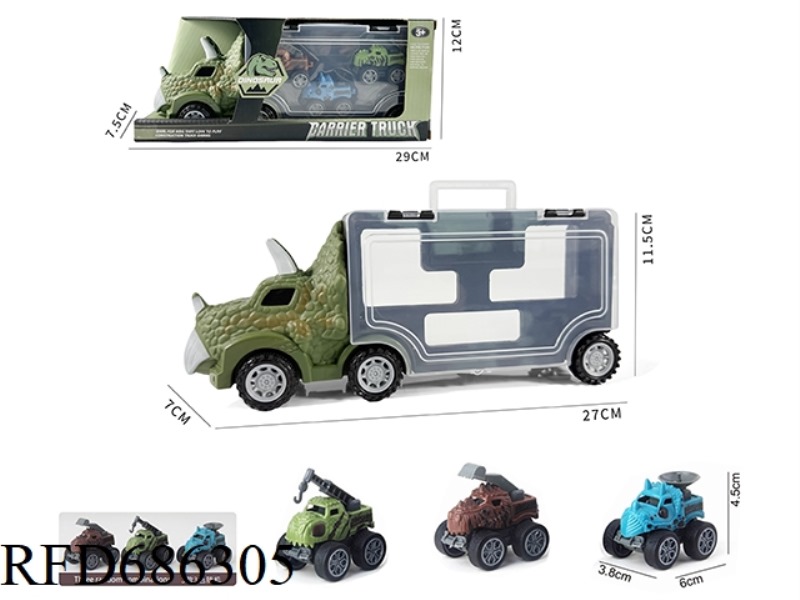 TRICERATOPS STORAGE CART + 3 ENGINEERING DINOSAUR CARTS