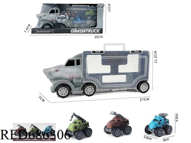 SHARK STORAGE CART + 3 ENGINEERING DINOSAUR CARTS