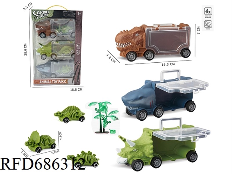 LITTLE TRICERATOPS + LITTLE SHARK + LITTLE TYRANNOSAURUS REX +3 SKELETON DINOSAUR CARTS +3 TREES