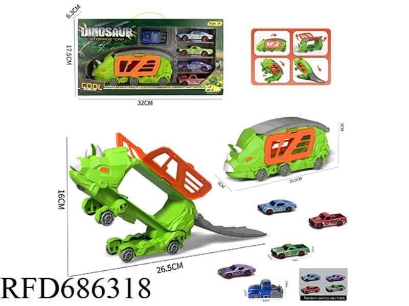 LITTLE TRICERATOPS TRANSFORMED STORAGE CAR +4 MUSCLE CAR DOLLS +1 CATAPULT