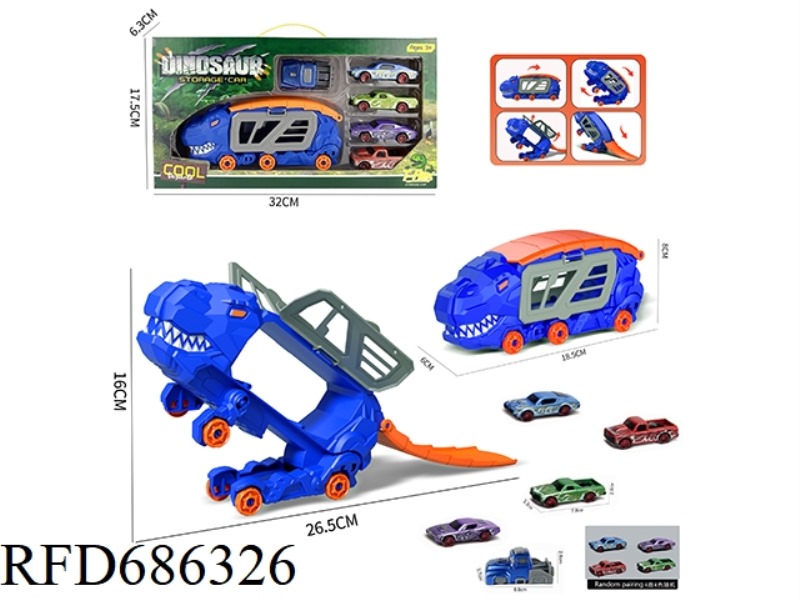 LITTLE TYRANNOSAURUS REX TRANSFORMATION STORAGE CAR +4 MUSCLE CAR DOLLS +1 CATAPULT