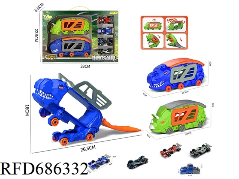 LITTLE TYRANNOSAURUS REX TRANSFORMED STORAGE CAR + LITTLE TRICERATOPS TRANSFORMED STORAGE CAR +4 F1