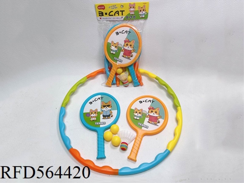 ASSEMBLED HULA HOOP + RACKET +3 ROUND BALL +1 BADMINTON BALL