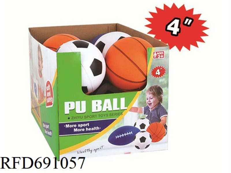 4.5 INCH PU BALL FOOT/BASKET/RUGBY BALL 3 MIXED (12 CAPSULES)