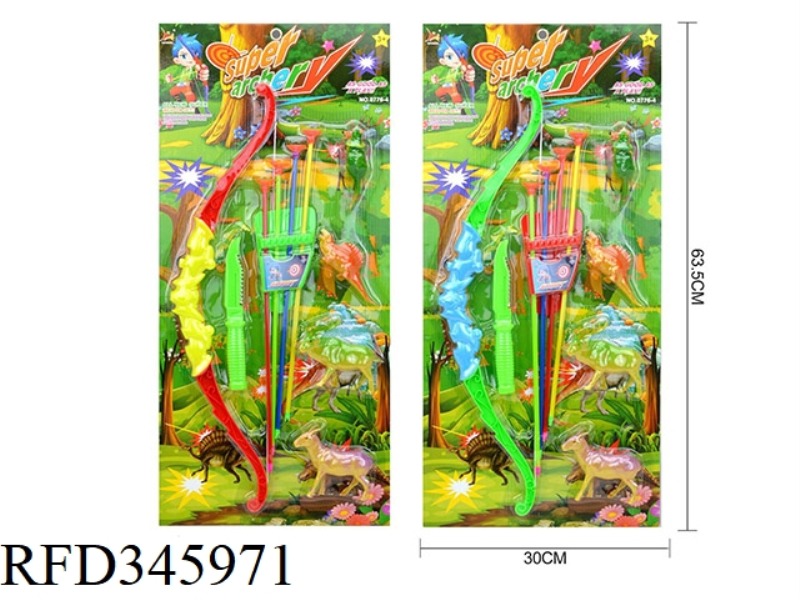 BOW AND ARROW WITH 4 DINOSAURS + 1 KNIFE