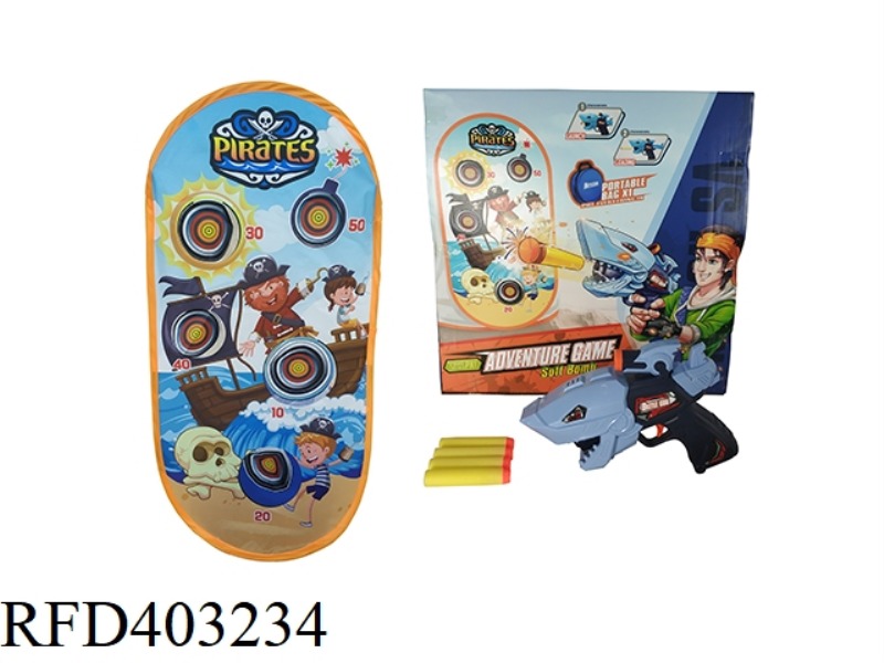 PIRATE TARGET DINOSAUR GUN WITH ONE SHARK + 10 SOFT BULLETS