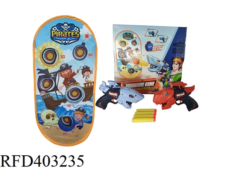 PIRATE TARGET DINOSAUR GUN WITH SHARK, ONE DINOSAUR EACH + 20 SOFT BULLETS
