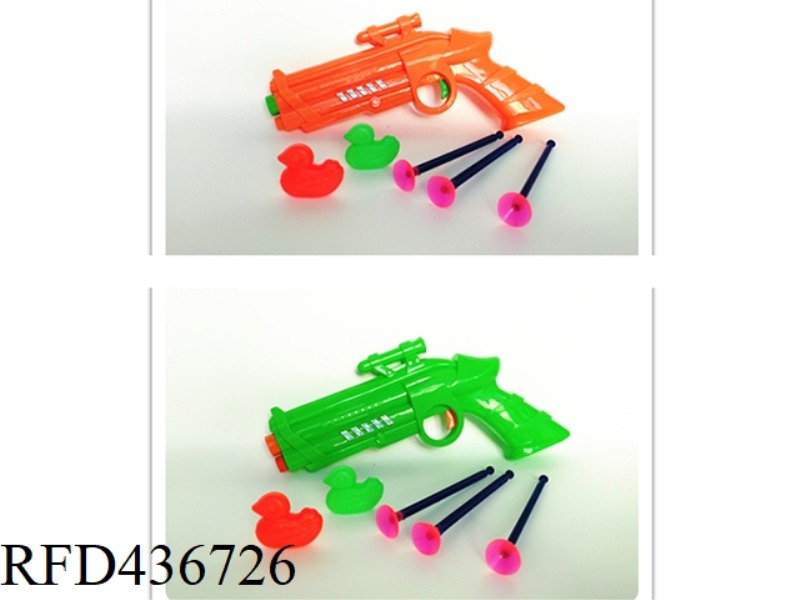 SPACE NEEDLE GUN WITH 2 DUCKS, ORANGE AND GREEN MIXED