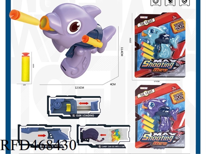 SINGLE HOLE DOLPHIN SOFT BULLET GUN WITH 3 SOFT BULLETS (MIXED IN TWO COLORS, THE HANDLE CAN BE LOAD