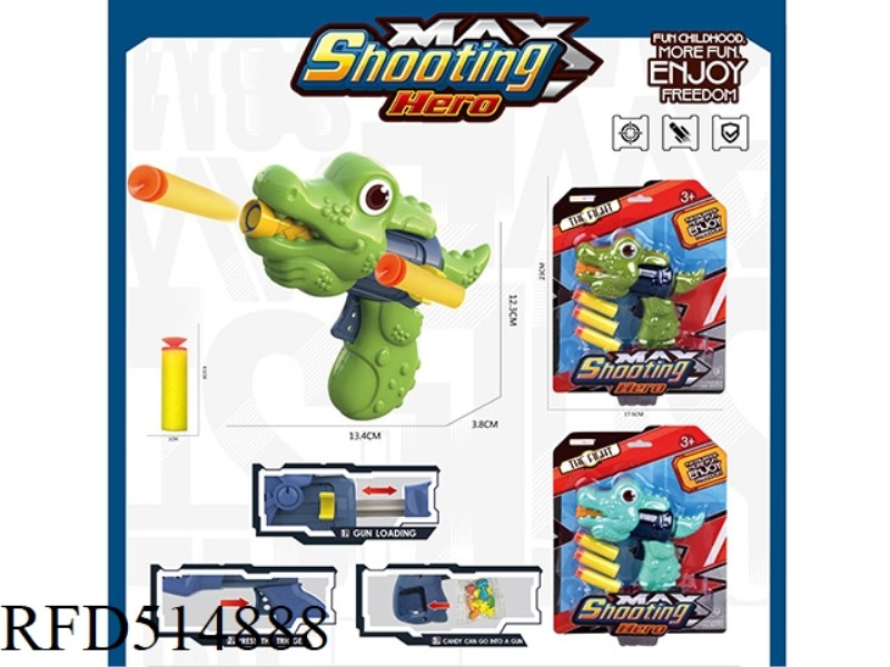 SINGLE HOLE CROCODILE SOFT BULLET GUN WITH 3 SOFT BULLETS