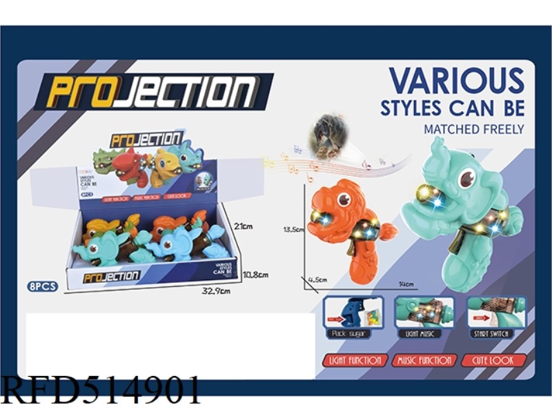 FOUR TYPES OF 8 PCS LOADED CARTOON ANIMAL SOUND AND LIGHT GUN WITH PROJECTION (INCLUSIVE)