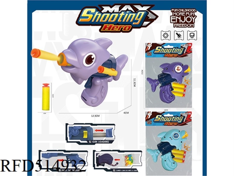 SINGLE PORPOISE CARTOON SOFT BULLET GUN WITH 3 SOFT BULLETS