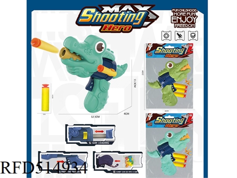 SINGLE HOLE CROCODILE CARTOON SOFT BULLET GUN WITH 3 SOFT BULLETS
