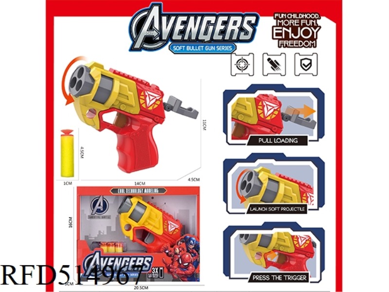 THREE-HOLE MANUAL IRON MAN SOFT BULLET GUN WITH 3 SOFT BULLETS