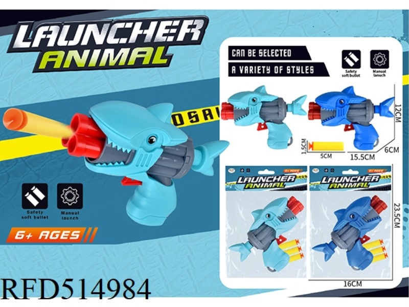 THREE HOLE SHARK SOFT GUN WITH 3 SOFT BULLETS