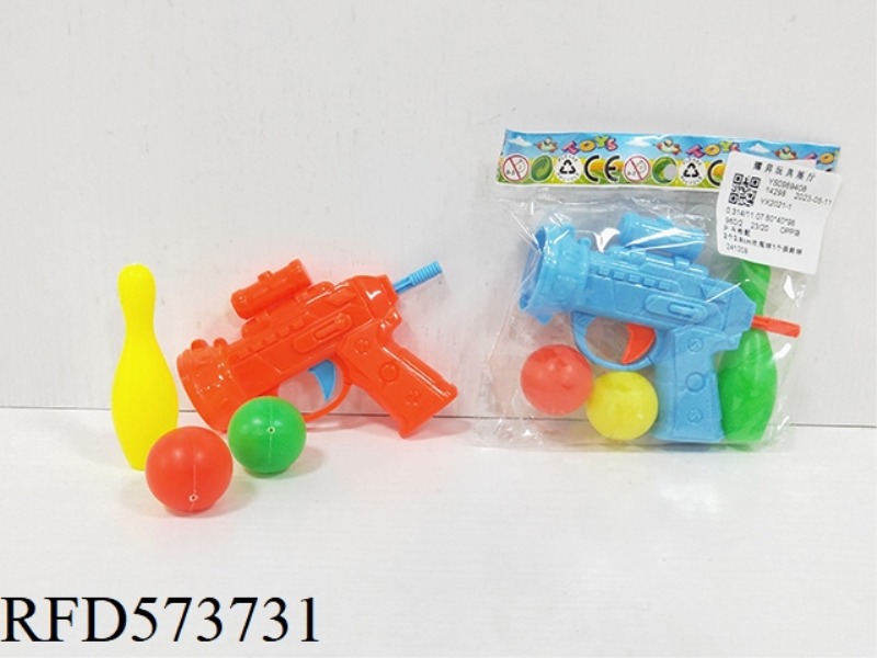 PONG GUN WITH 2 2.8CM BLOW BALLS AND 1 BOWLING BALL