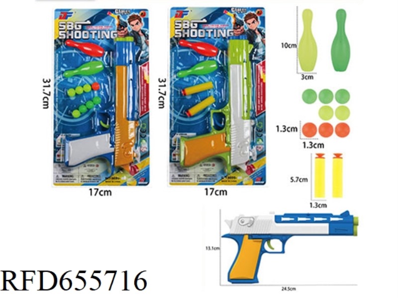 (GCC) PING-PONG GUN +8 PING-PONG BALLS +2 BOWLING BALLS