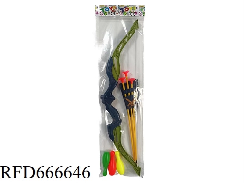 GREEN BOW AND ARROW, 3 BOWLING BALLS