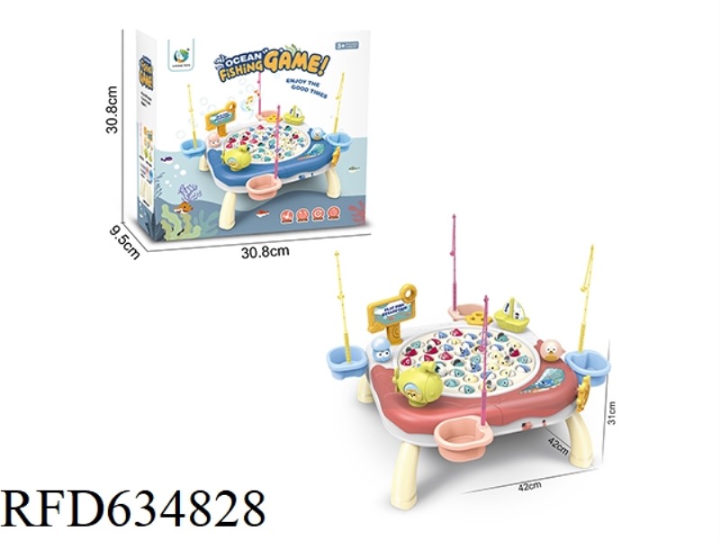 PUZZLE CARTOON OCEAN KINGDOM ELECTRIC ROTATING FISHING TABLE TABLE INTERACTIVE GAME BEAN PASTE RED L