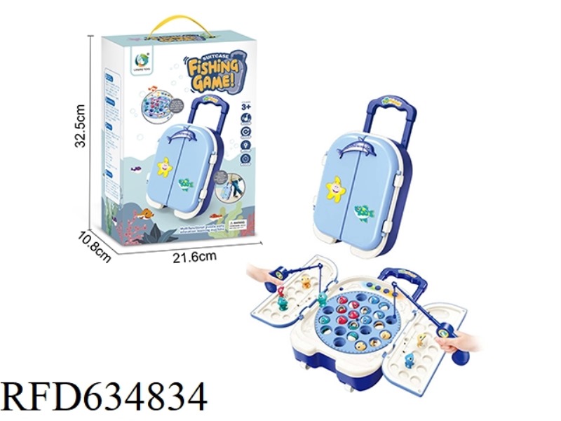 PUZZLE CARTOON TRAVEL TROLLEY BOX ELECTRIC ROTARY FISHING TRAY TABLE INTERACTIVE GAME BLUE