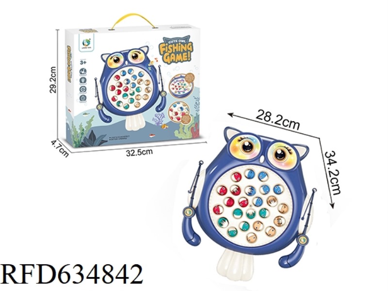 PUZZLE CARTOON ELECTRIC OWL SPINNING FISHING PLATE TABLE INTERACTIVE GAME BLUE