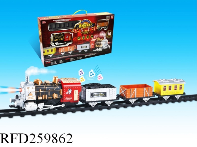 14PCS  B/O TRAIN TRACK SET ENGIEN WITH SMOKE SOUND AND LIGHT ENGINE COLOR RED/BLACK