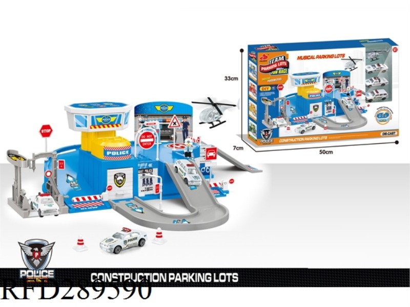POLICE SCIENCE REPAIR STATION PARK WITH MUSIC BOX AND ALLOY CAR 4PCS