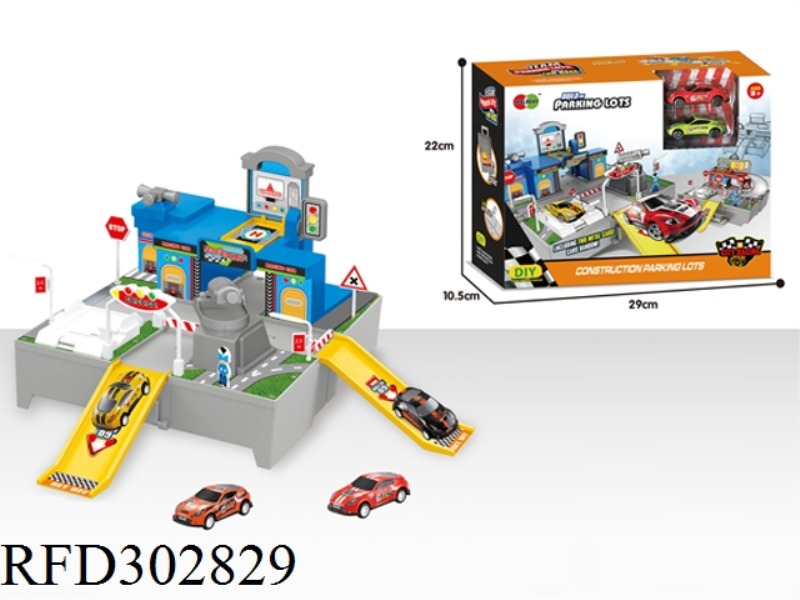 BLUE RACING CAR SCENE WITH ALLOY CAR 2PCS
