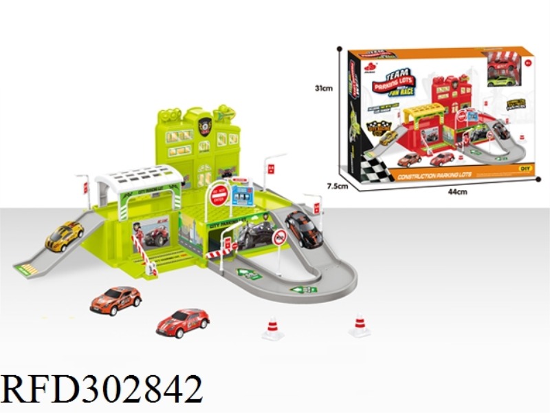 FIRE CONTROL,CITY RACING CAR PARK WITH ALLOY CAR 2PCS