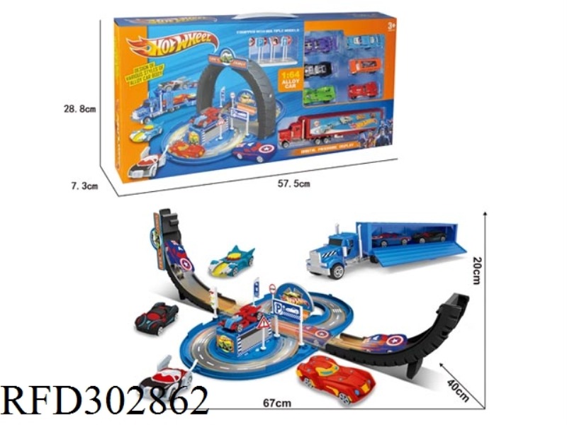 DEFORMABLE CONTAINER TYRE ALLOY SPORT CAR PARK SET WITH LIGHT AND MUSIC(WITH CAR 6PCS+TRAILER 1PCS)