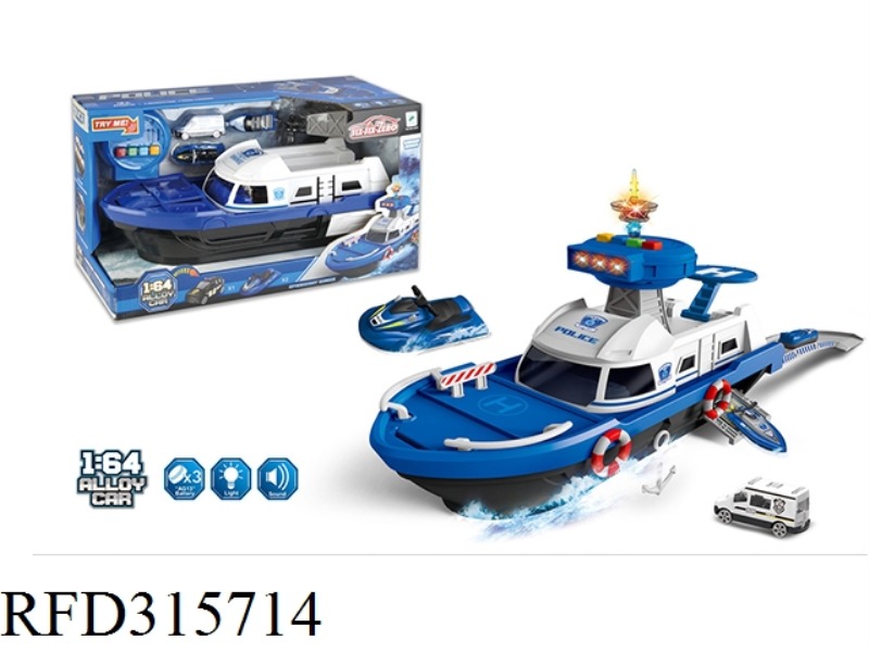 ALLOY POLICE BOAT STATION PARK SET MUSIC LIGHT (WITH ALLOY CAR 1PCS,BOAT 2PCS,LIGHT 1PCS AND 3*AG13)