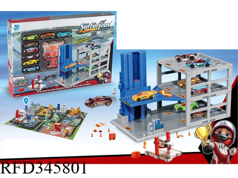 LIFTING CAR PARKING LOT +48PCS PUZZLE WITH 8 ALLOY CARS