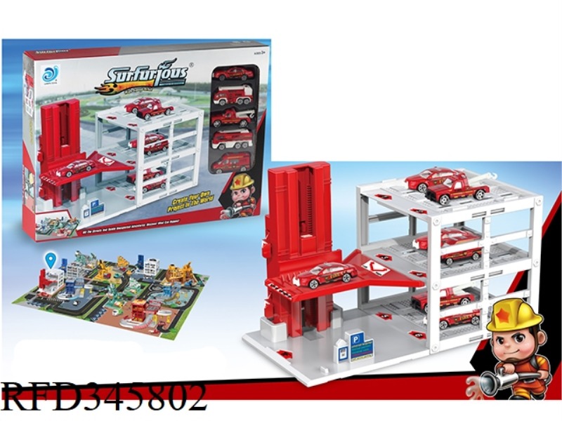 LIFTING FIRE PARKING LOT +48PCS PUZZLE WITH 5 ALLOY CARS