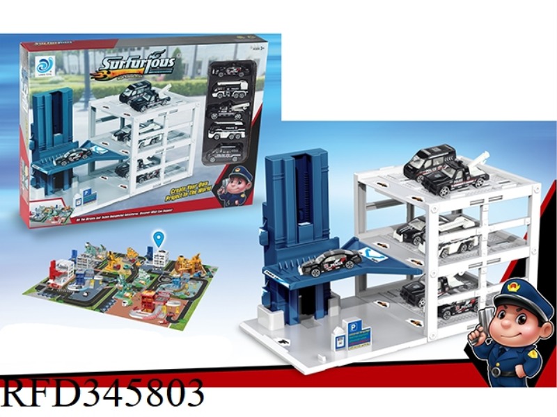 LIFTING POLICE PARKING LOT +48PCS PUZZLE WITH 5 ALLOY CARS