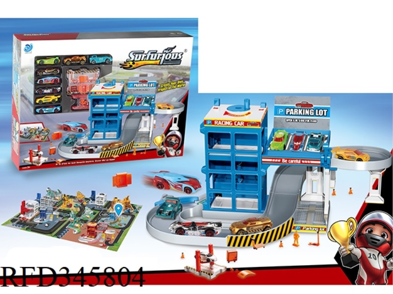 ROTATING CAR PARKING LOT +48PCS PUZZLE WITH 8 ALLOY CARS