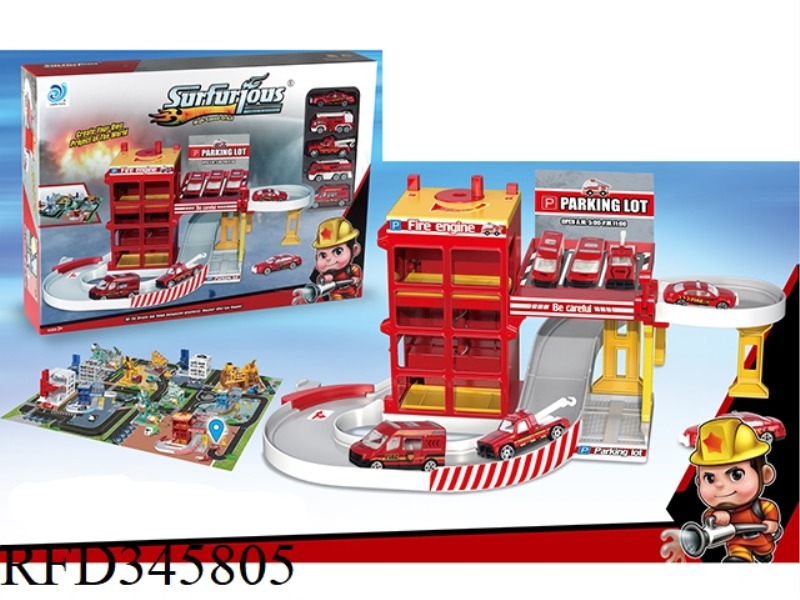ROTATING RACING PARKING LOT +48PCS PUZZLE WITH 5 ALLOY CARS