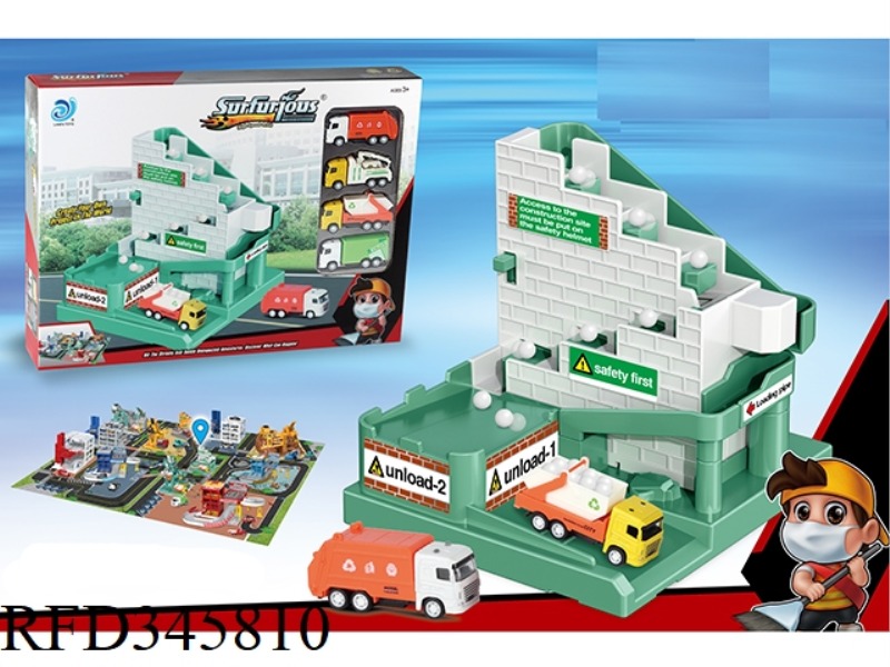 SANITATION TRANSPORTER+48PCS PUZZLE WITH 4 ALLOY CARS