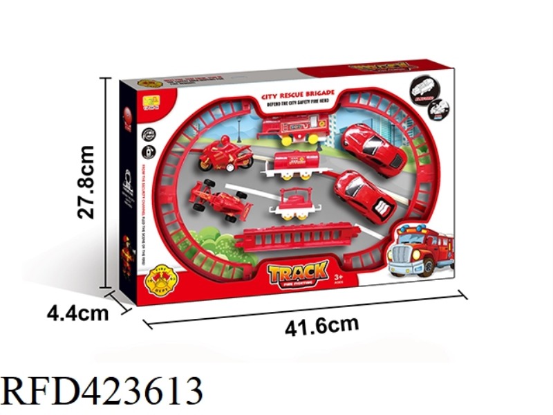 ELECTRIC FIRE RAIL CAR + 4 PULL BACK CARS