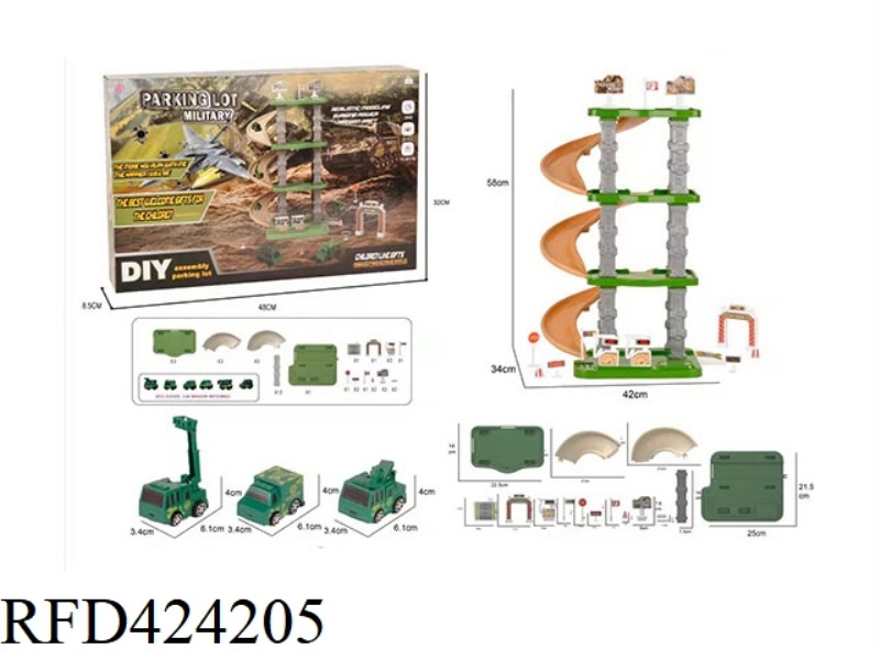 MILITARY RAIL PARKING LOT WITH 3 ENGINEERING VEHICLES