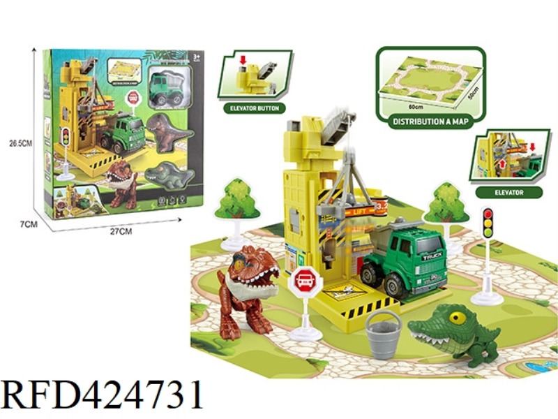 DINOSAUR BASE PARKING LOT WITH MAP (WITH TWO DINOSAURS + AN INERTIAL CAR)