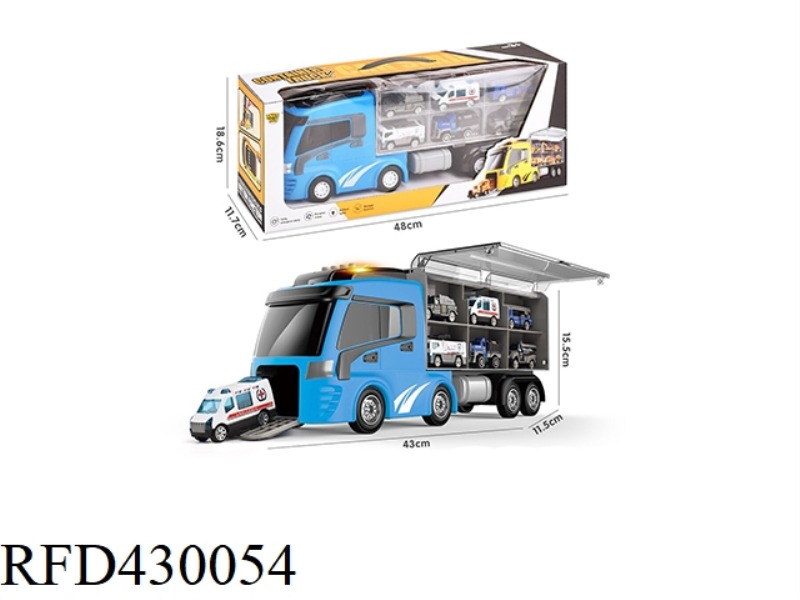 LIGHT AND MUSIC EJECTION ALLOY STORAGE POLICE CONTAINER TRUCK (WITH 6 ALLOY CARS AA*2 WITHOUT BATTER