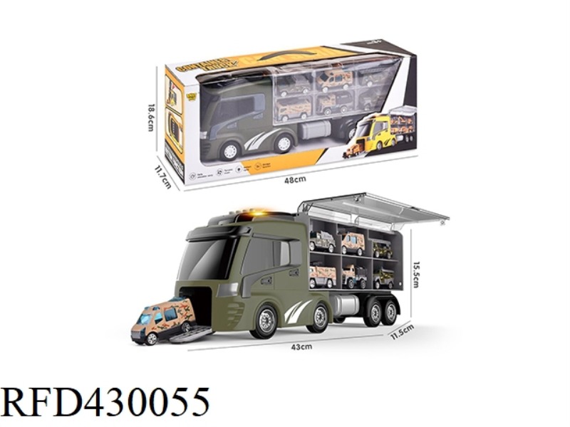 LIGHT AND MUSIC EJECTION ALLOY STORAGE MILITARY CONTAINER TRUCK (WITH 6 ALLOY CARS AA*2 WITHOUT BATT