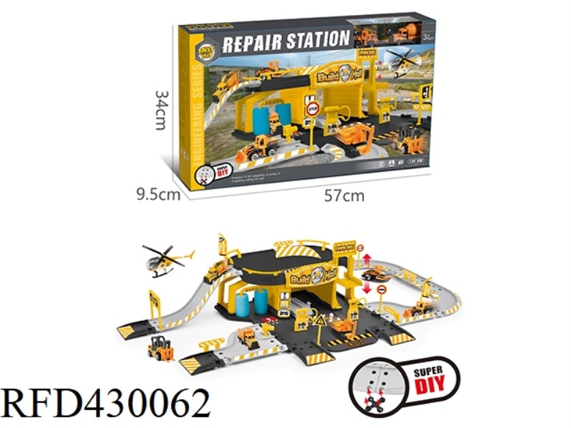 ALLOY ENGINEERING PARKING GARAGE REPAIR SHOP SET (WITH 2 ALLOY CARS)