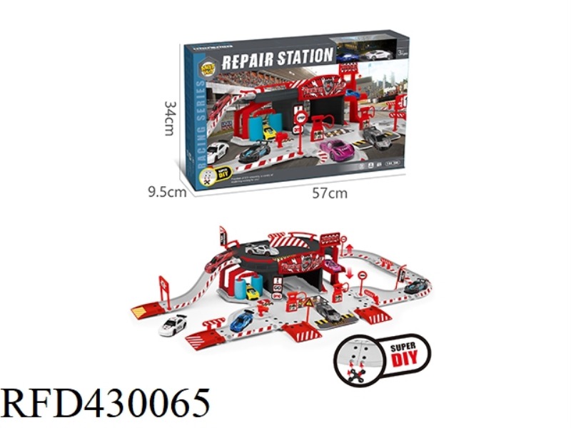 ALLOY RACING PARKING GARAGE REPAIR SHOP SET (WITH 2 ALLOY CARS)