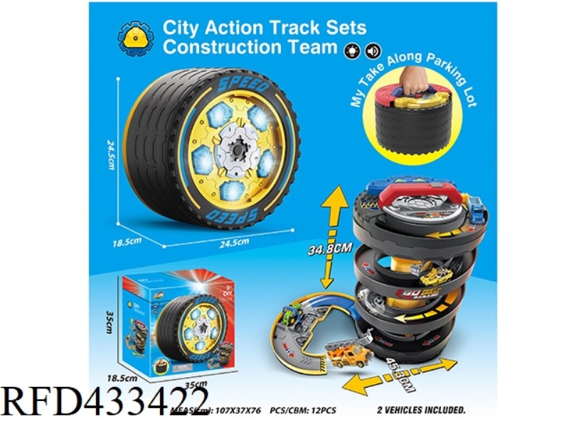 ENGINEERING THEME. DEFORMED TIRE PARKING LOT