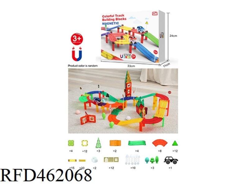 MAGNET ELECTRIC DINOSAUR TRACK 118 PIECES, 1 ELECTRIC TROLLEY