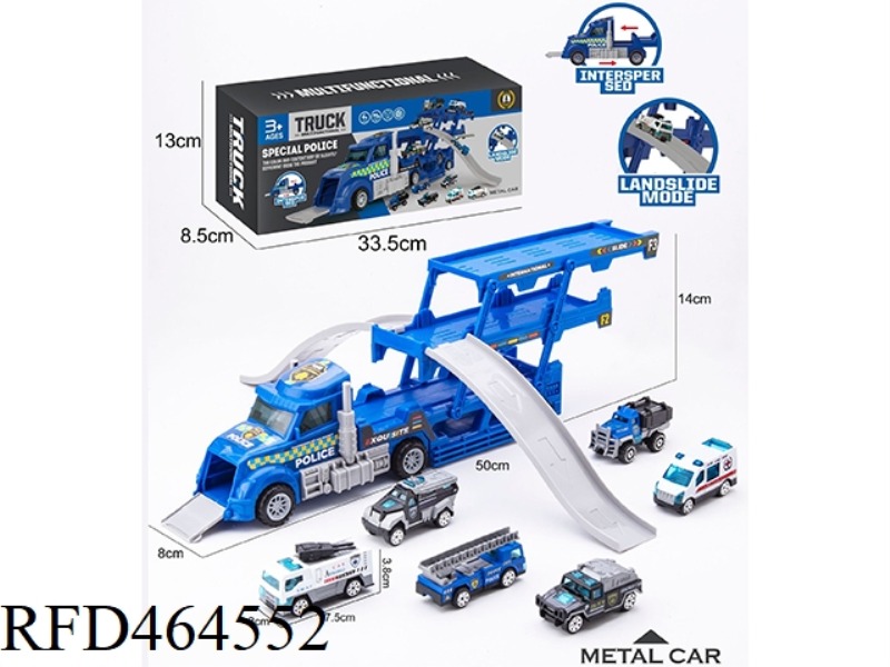 FOLDING CONTAINER TRUCK, ALLOY POLICE TRACK SCENE (BLUE CONTAINER TRUCK)