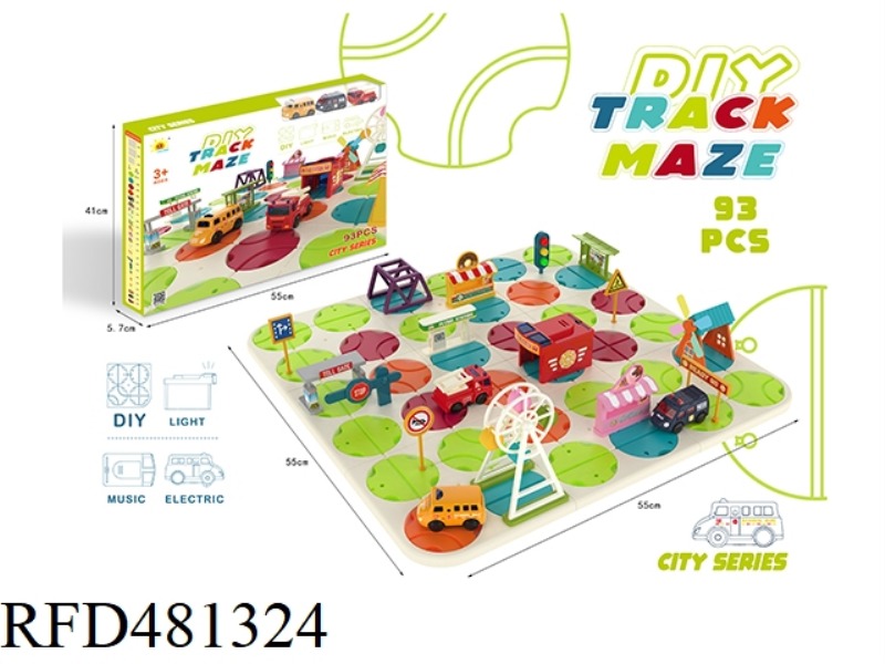 SOUND AND LIGHT LABYRINTH TRACK (POLICE CAR + SCHOOL BUS + FIRE TRUCK, 93PCS)