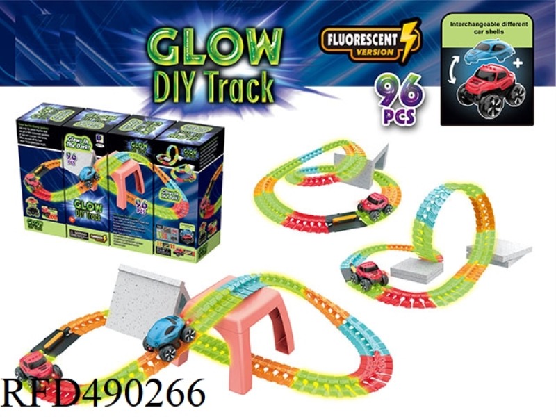 GLOW-IN-THE-DARK ELECTRIC ANTI-GRAVITY DIY TRACK WITH HEADLIGHTS (96PCS)