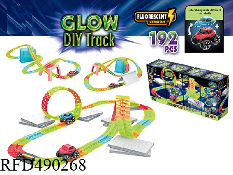 GLOW-IN-THE-DARK ELECTRIC ANTI-GRAVITY DIY TRACK WITH HEADLIGHTS (192PCS)
